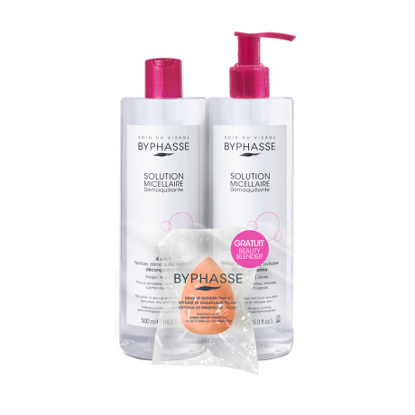 Byphasse набор для очищения лица: мицеллярная вода 2 × 500 мл + спонж для макияжа