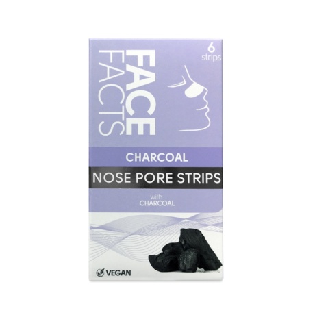 FACE FACTS Nose Pore Strips Charcoal 6pcs, söega ninapooride puhastusplaastrid, 6 tk