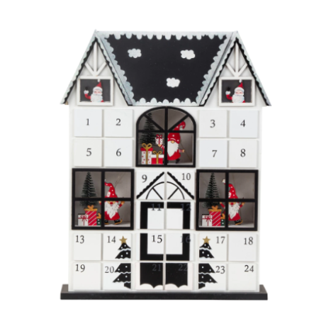 Многоразовый деревянный адвент-календарь с подсветкой в форме домика, 37x29 см