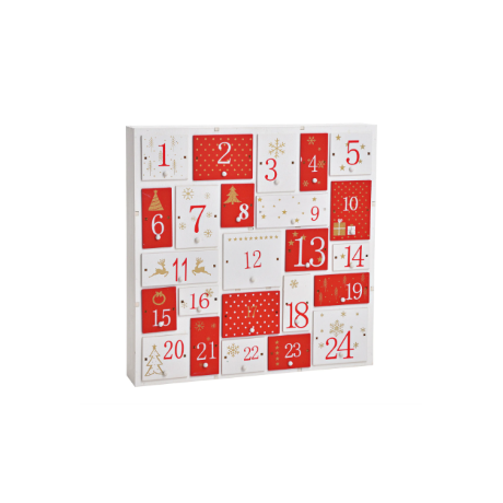 Fill-Your-Own Wooden Advent Calendar, Red and White, 32 × 32 × 5 cm